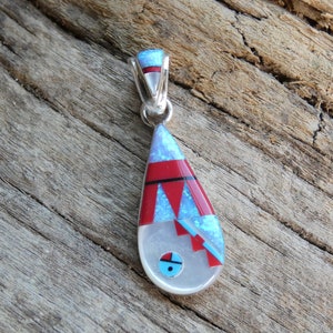 Zuni Sun God Multi Color Micro Inlay Gemstone Turquoise Coral Fire Opal Sterling Silver 925 Handcrafted Pendant Free Shipping NEW AA-10