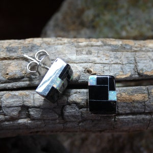 Petite Small Southwestern Sterling Silver 925 Beautiful Black Onyx & Opal Inlay Stud Earrings Free Gift Bag Free Shipping New L44