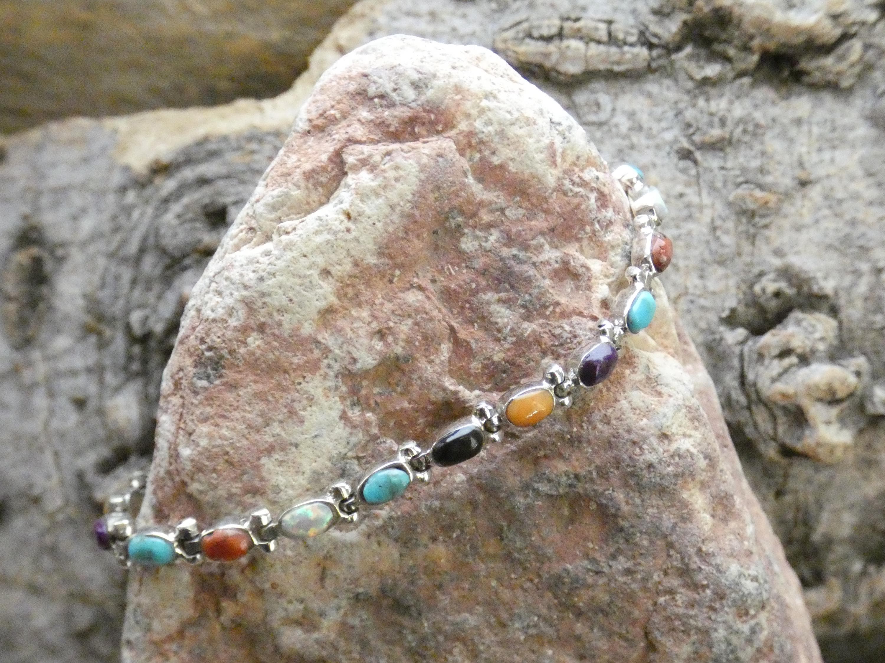 Multi Gemstone Hinged Adjustable Bracelet Beautiful Colorful