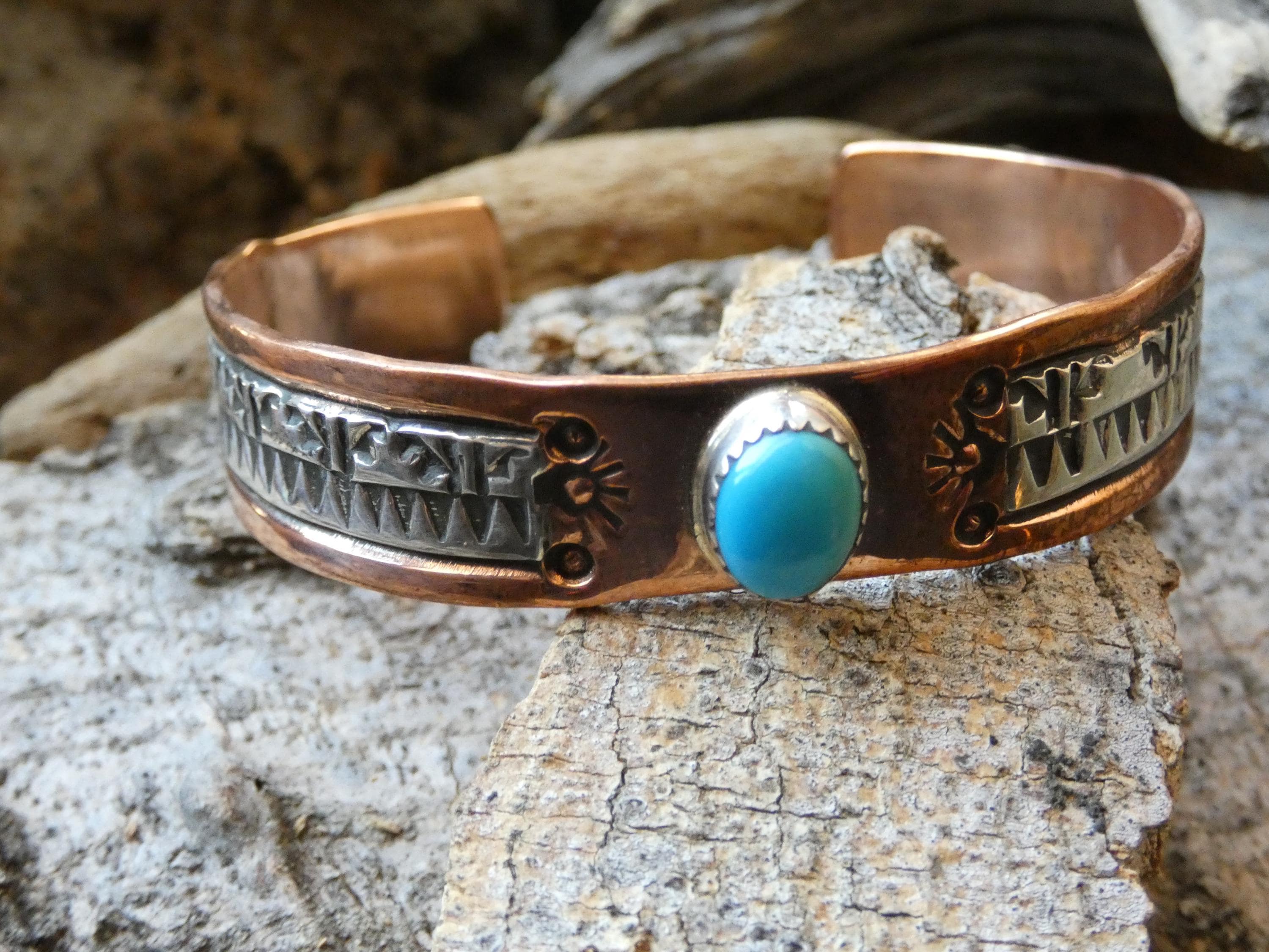 Native American Navajo Hand Stamped Handcrafted Copper & Sterling