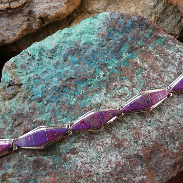 Purple Sugilite Handcrafted Gemstone Hinged Link Adjustable 7 to 7.5 inch Unisex Bracelet Sterling Silver 925 Free Shipping Gift Box AZ38