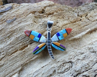 Dragonfly Nice Size Gorgeous Multi Gemstone Opal Handcrafted Pendant Sterling Silver Great Southwestern Colors Free Shipping Gift Bag AB59