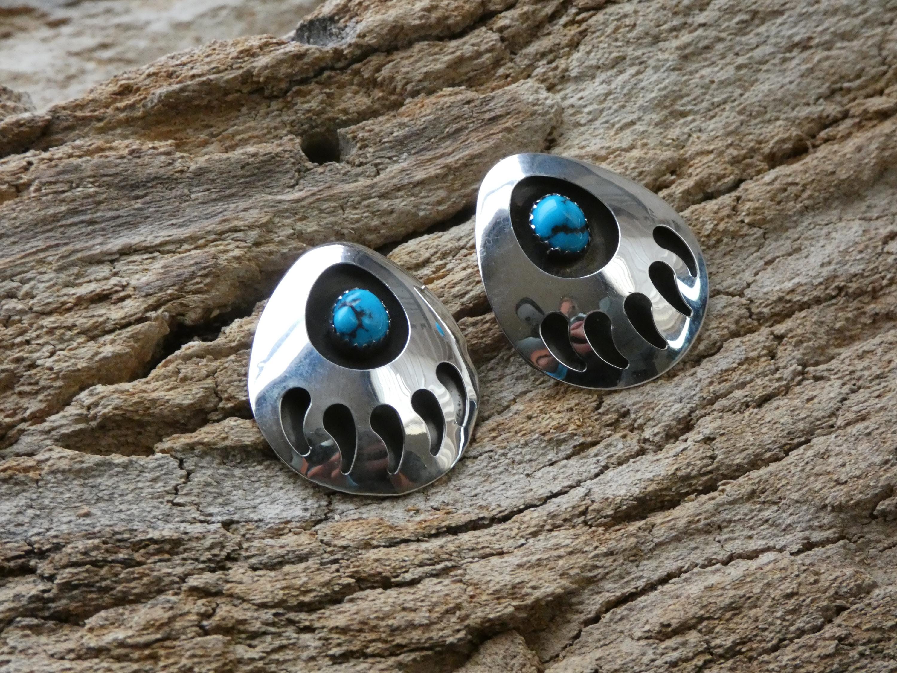 Native American Made Navajo Shadowbox Bear Paw Turquoise & Sterling ...