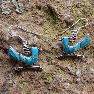 Roadrunner Vogel Südwestern Handgefertigte nette Türkis Edelstein & Opal Ohrringe Sterling Silber Handgefertigt In den USA Versandkostenfrei K52