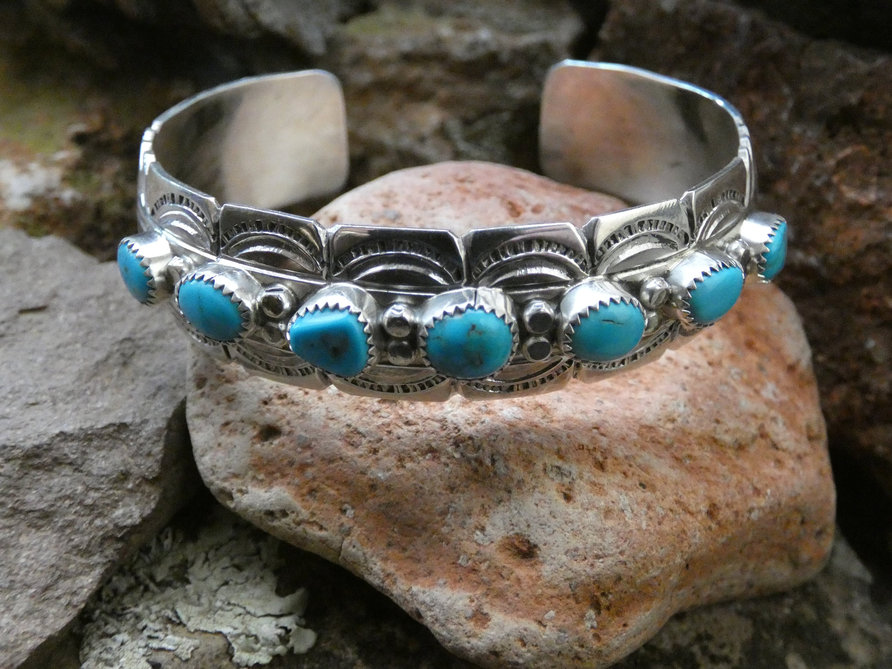 Nice Western Turquoise Gemstone Sterling Silver 925 Native