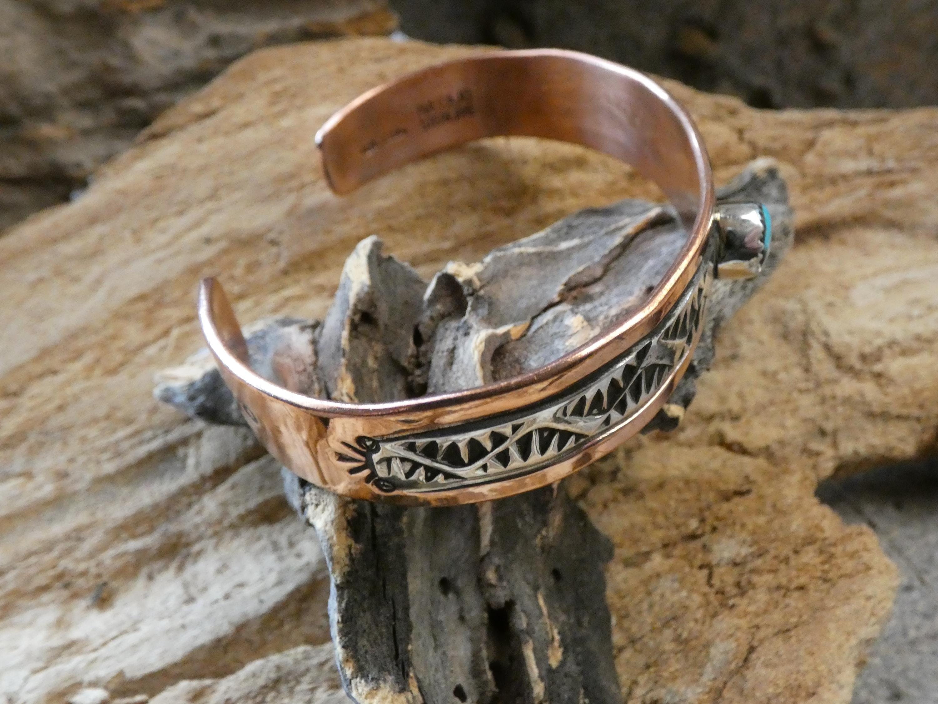 Native American Navajo Hand Stamped Handcrafted Copper & Sterling