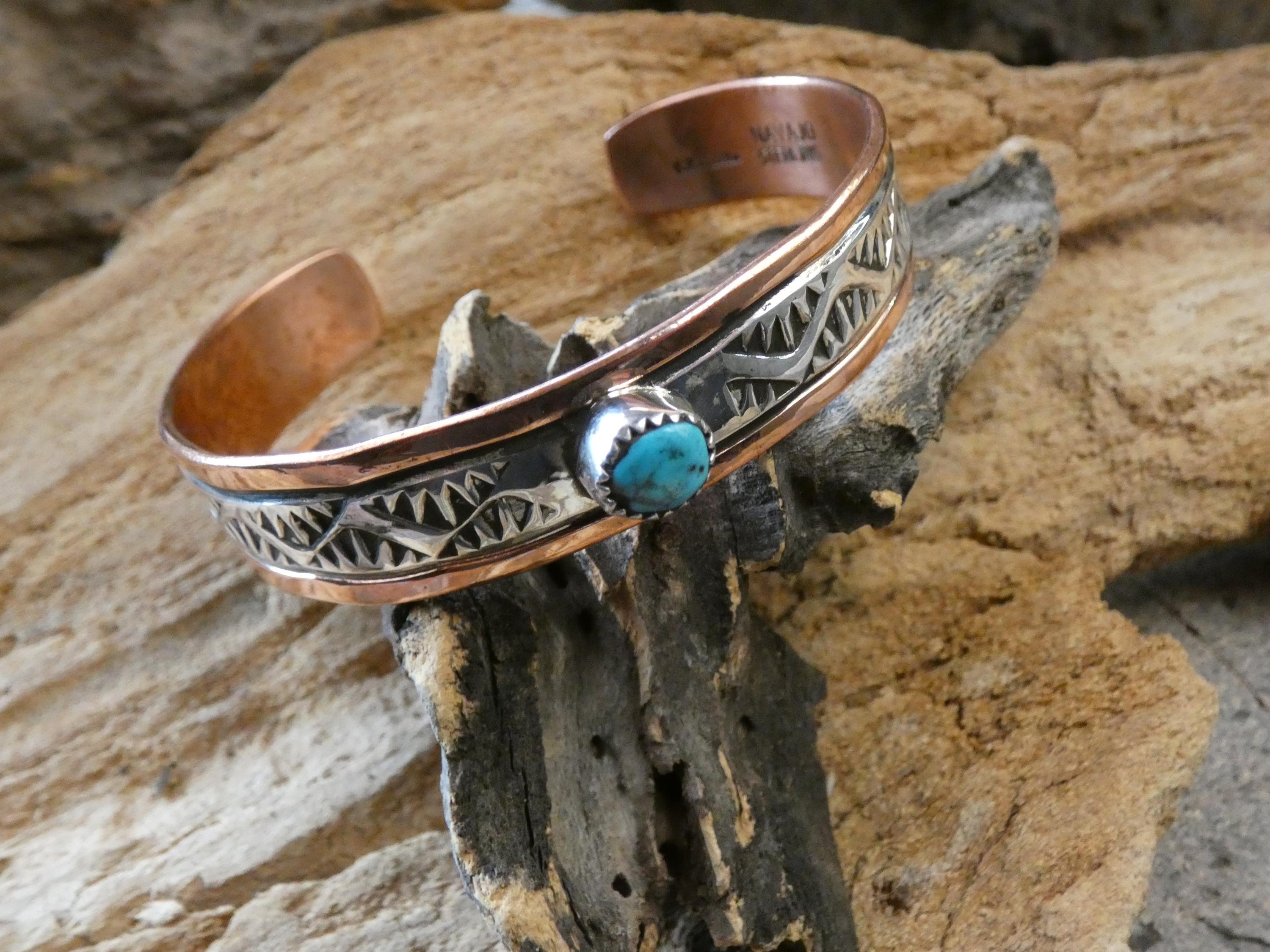 Native American Navajo Hand Stamped Handcrafted Copper & Sterling