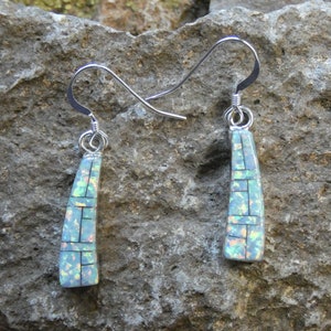 Nice Vibrant White (Rainbow) Colorful Opal Earrings Sterling Silver 925 On French Wire Hooks Great Color Free Shipping FREE Gift Bag NEW I61