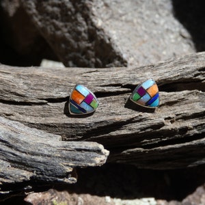 Vibrant Multi Gemstone & Opal Inlayed Petite Post Stud Earrings Handcrafted In The USA Free Gift Box Free Shipping NEW K99