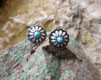 Small And Petite Vintage Native American Navajo Turquoise Sterling Silver Earrings Small And Petite Vintage Native American Navajo Turquoise Sterling Silver Earrings