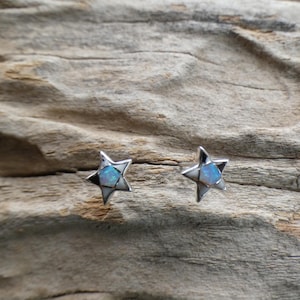 Buffalo Turquoise Simply Stars Cute Small Handcrafted Sterling Silver 925 Gemstone Opal Stud Post Earrings Free Shipping Gift Box AF37