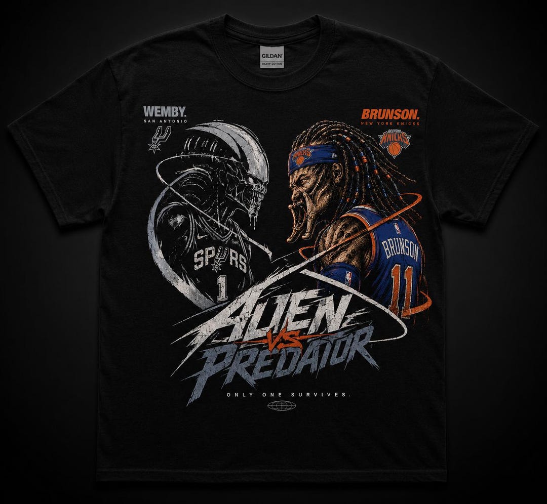 NBA Finals 2026 Knicks Vs Spurs Alien Vs Predator Shirt, Jalen Brunson ...