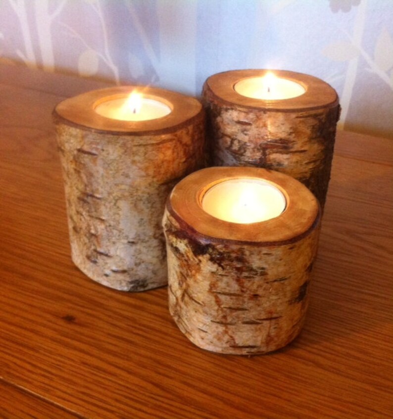 Set of 3 Quality Handmade Birch Tea Light Candle Holders UK Etsy UK