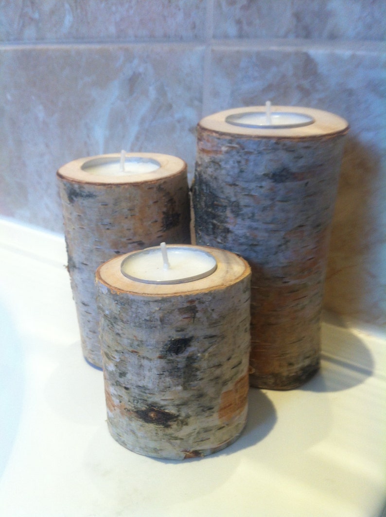Set of 3 Quality Handmade Birch Tea Light Candle Holders UK Etsy UK