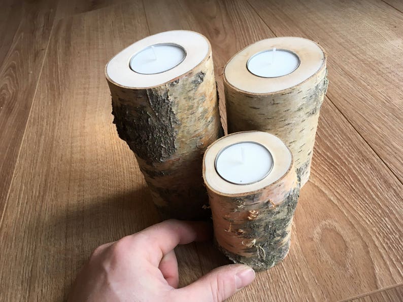 Set of 3 Quality Handmade Birch Tea Light Candle Holders UK Etsy UK