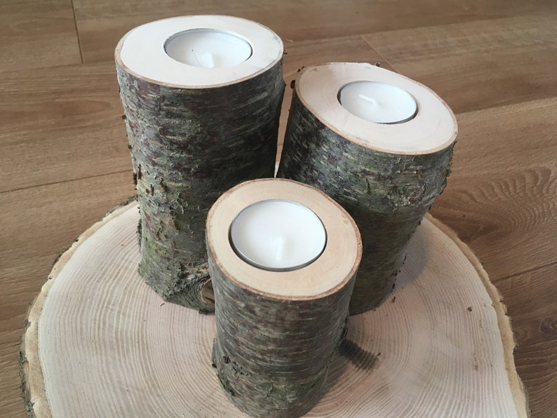 Set of 3 Quality Handmade Birch Tea Light Candle Holders UK Etsy UK
