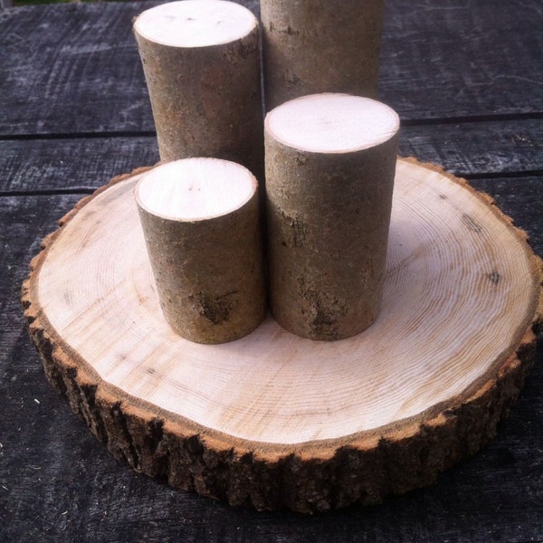 Rustic Real Wood Tree Log Wedding Table Centrepiece Columns - Set Tiered Stands