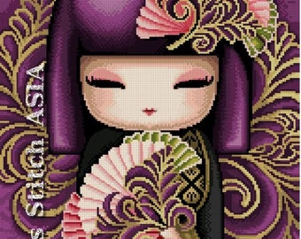 Pretty Kimmi Doll Purple -1 Cross Stitch Pdf Pattern