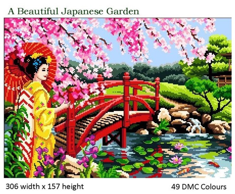 Beautiful Japanese Garden cross Stitch PDF Pattern Etsy