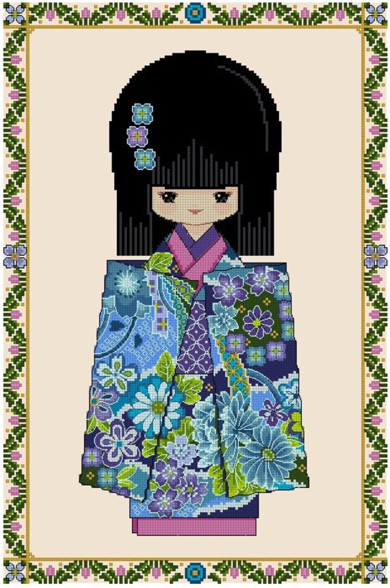 Cute Kokeshi Doll RISA LRG-Cross Stitch PDF Pattern Sewing & Fiber ...