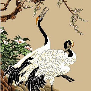 Two White Cranes -Cross Stitch PDF Pattern