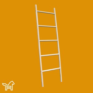 May include: White wooden ladder with five rungs, standing against a yellow background.