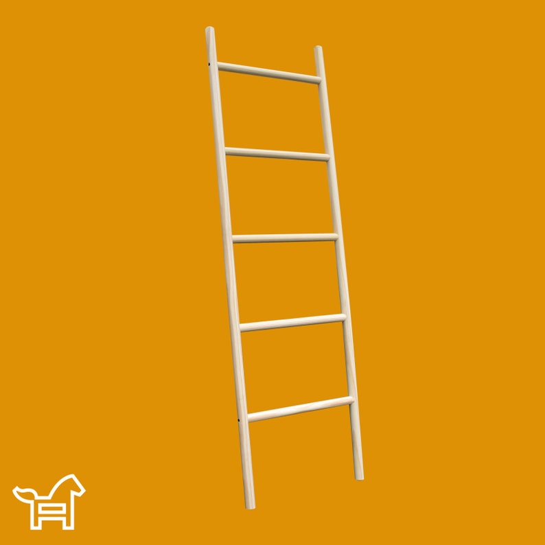 May include: White wooden ladder with five rungs, standing against a yellow background.