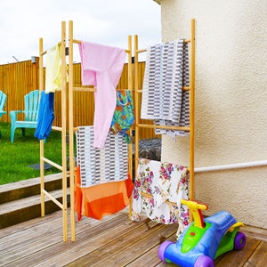 4-Panel Wooden Clothes Horse Airer Quality, Folding Laundry Dryer Rack Rail image 6