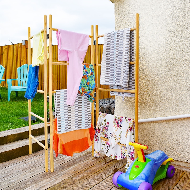 4-Panel Wooden Clothes Horse Airer Quality, Folding Laundry Dryer Rack Rail image 6