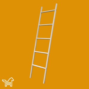 May include: A white wooden ladder with five rungs, standing against a yellow background.