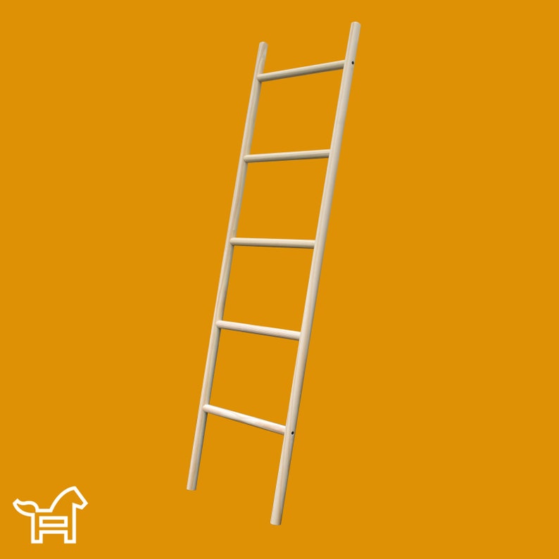 May include: A white wooden ladder with five rungs, standing against a yellow background.