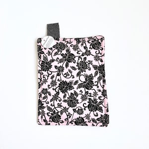 Fabric Pot Holder Trivet - Flower Fabric Print - Kitchen Accessories - Pink and Black