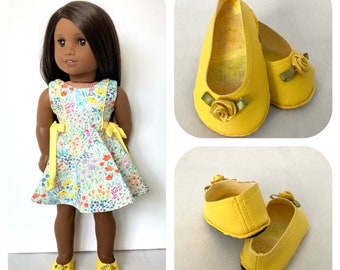 America Girl doll dress & shoes, Zipper back dress, Piping trim, Custom made shoes, Sewn to fit like American Girls doll clothes