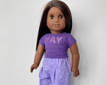 Girl doll pants and shirt, Pleated pants, Sparkle logo t shirt, Long pants and shirt, Sewn to fit like American.Girl doll clothes