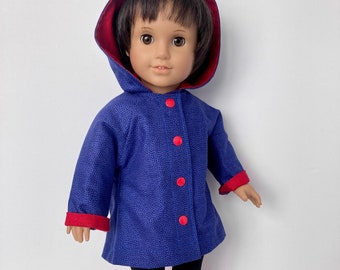 Rain coat & boots, Hooded coat, Puddle jumpers, Rain boots, Spring jacket, Coordinating boots, Sewn to fit like American.Girl doll clothes