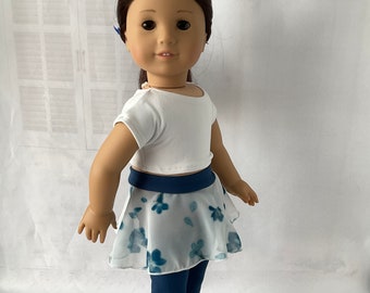 2 piece outfit, girl doll pull-on skirt & attached leggings, Crop top, Circle Skirt, shirt, Leggings attached, Fits American.Girl doll