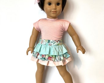 Girl doll ruffled skirt, 3 layer tiered skirt, Optional shirt, Designer skirt to fit like American.Girl doll clothes