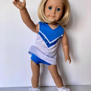 Americas Girl Doll Cheerleader Outfit: White with Turquoise Spanky Pants, Hair Bow