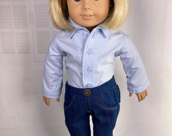 18” Doll button down shirt, Classic Oxford shirt, Collar shirt, button up shirt, Sewn to fit like American.Girl or Boy doll clothes