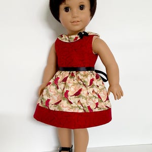 Girl doll dress with collar and ribbon sash, Classic dress 18”, Holiday dress, Sewn to fit like American 18 Girl doll clothes