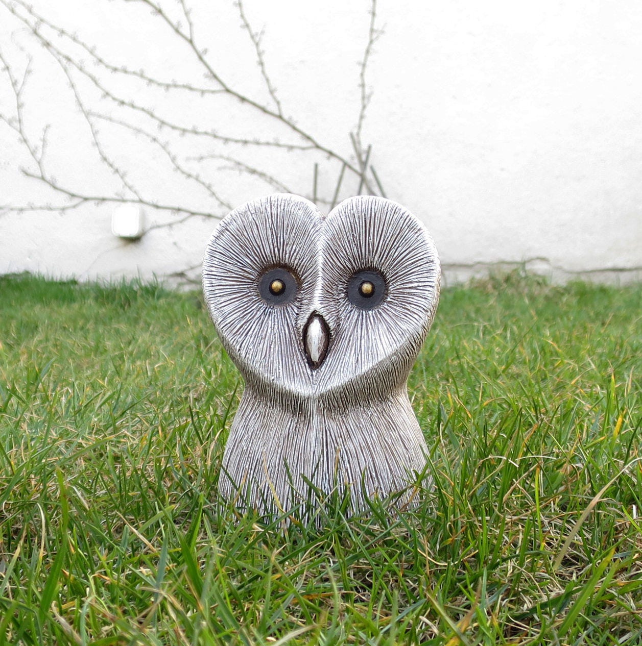 White Barn Owl Statue Hand Cast Resin Bird Owl Figurine Etsy