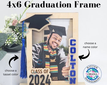 Personalized Graduation Picture Frame, 4x6 Photo Frame, Class of 2024 Photo Frame, Grad Gift for Him, High school Graduation Gift for her