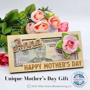 Regalo único para el Día de la Madre, porta billetes, tarjeta, recuerdo, regalo para madrina, regalo para madrastra, flores para mamá.