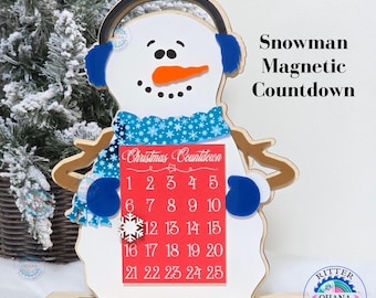 Snowman Christmas Countdown, 25 Days Christmas, Wooden Advent Calendar, Family Holiday Mantle Decor, Reusable Magnetic Kid Advent Calendar