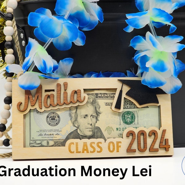 Personalized Graduation Money Lei Holder, Hawaiian Money Lei, Class of 2024 Money Holder, Senior Money Gift, Hawaiian Lei, Graduation Lei