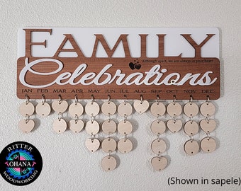 Wood Family Celebration Board Sign, Family Birthday Calendar, Birthday Board, Family Anniversary Calendar, Mother's Day Gift