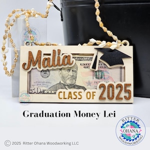 Portamonedas de graduación personalizado, portamonedas hawaianas, portamonedas de la clase de 2024, regalo de dinero para personas mayores, lei hawaiano, lei de graduación