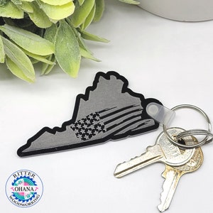 Virginia Shaped Keychain, American Flag Keychain, Virginia Outline Keyring, USA Flag Key Chain, Black Keychain, State Keychain