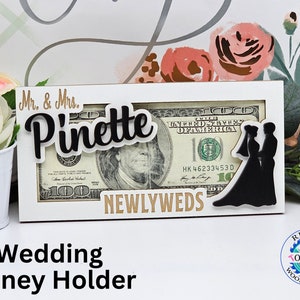 Porta dinero de boda personalizado, alcancía de boda, sobre de dinero de boda, regalo de silueta de novio y novia, regalo de boda para pareja