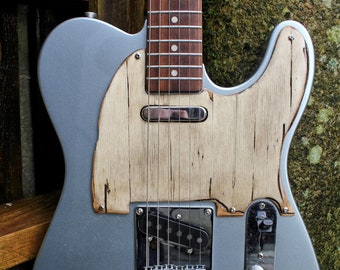 Pickguard pour guitares Fender et Squier Telecaster, bois recyclé, patine bois vieilli